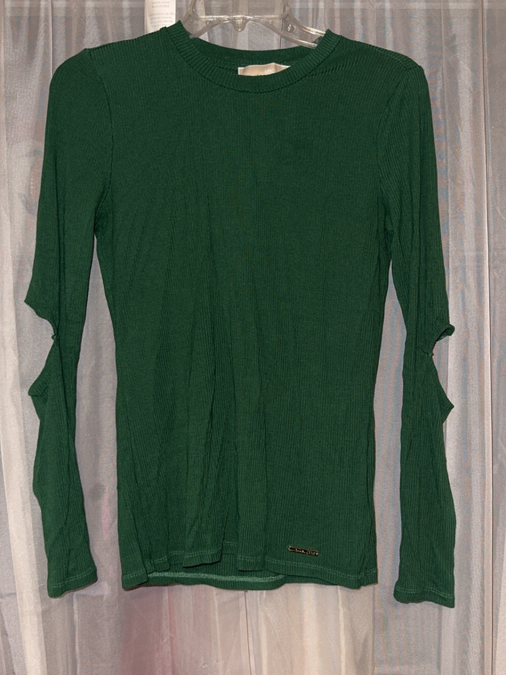 Michael Kors Dark Green Ribbed Top With Gold Logo